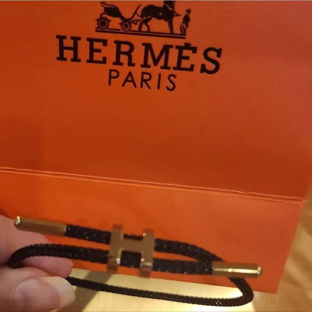 Hermes Black and Gold H Rope Bracelet